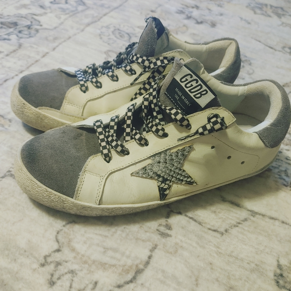 Golden Goose White and Gray Sneakers